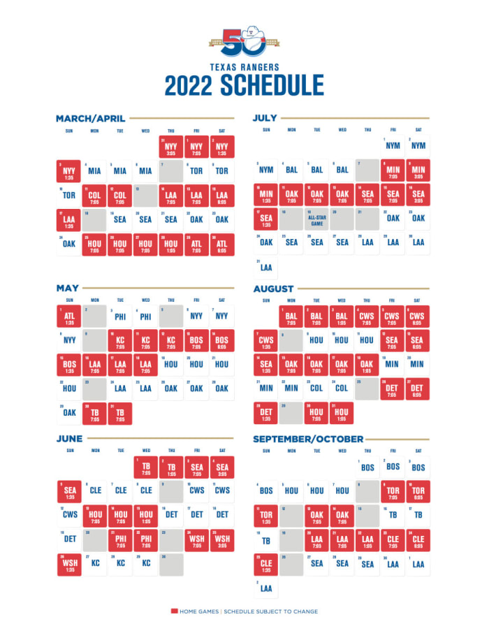 Texas Rangers 2022 Schedule